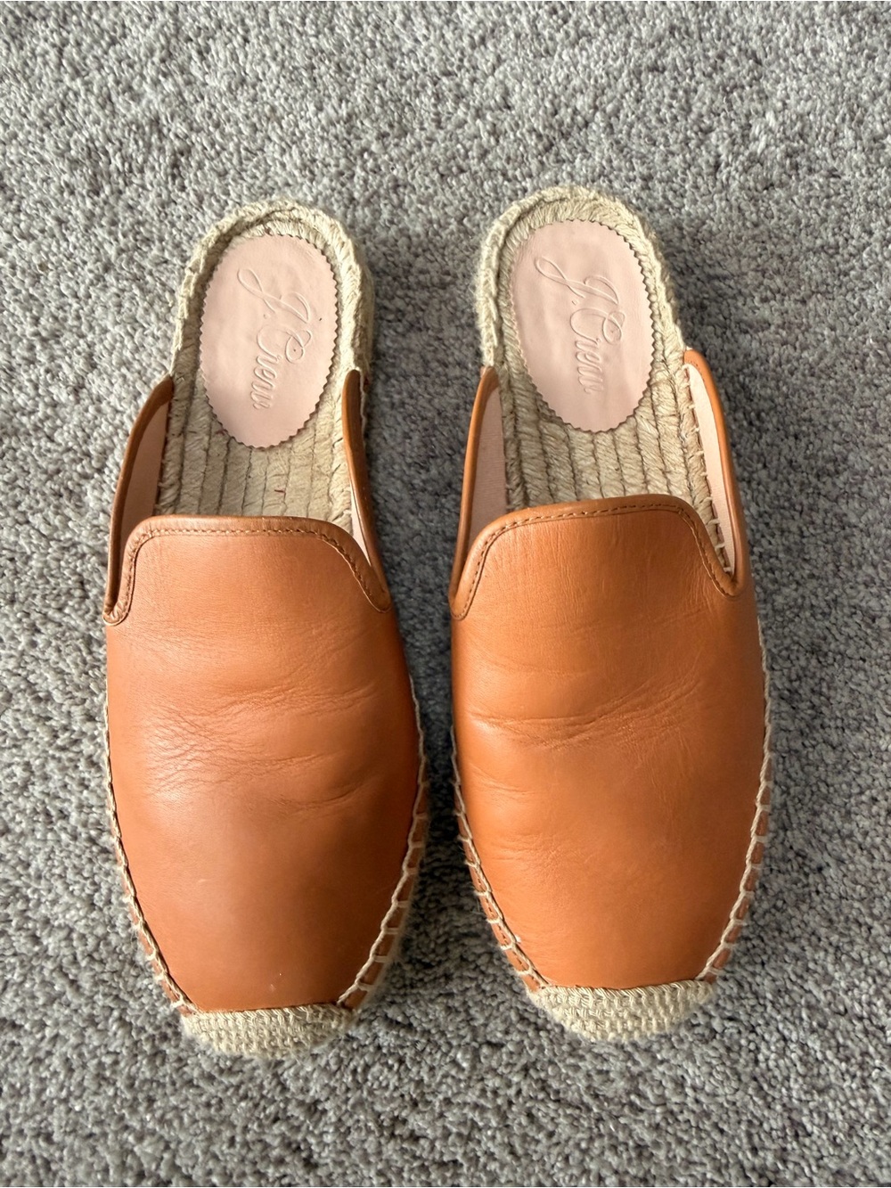 J.Crew Cognac Leather Espadrille Loafer Mules Size 8